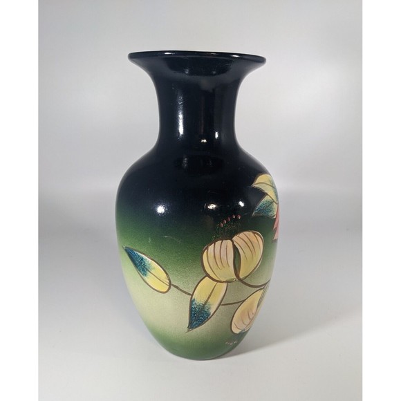 Vintage Hand Painted Tropical Exotic Orchid Floral 8" Flower Vase Art Nouveau - Picture 5 of 9